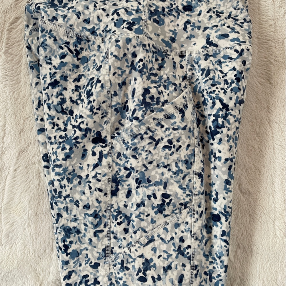 Balance Collection Leggings Floral High Rise Blue Navy White Pockets Size Medium - Picture 7 of 7